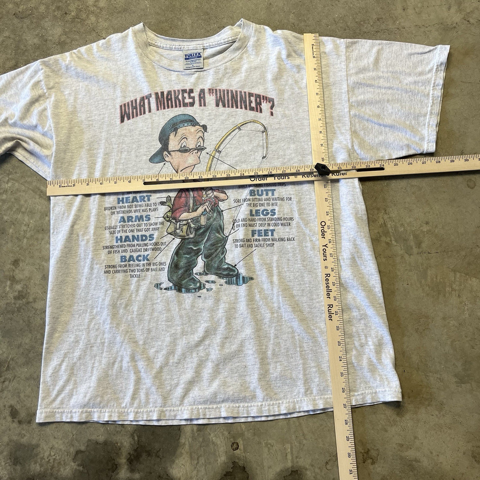 Vintage Tultex Fishing Cartoon T Shirt Mens XL Gray Funny Dad Joke Winner 90s gallery
