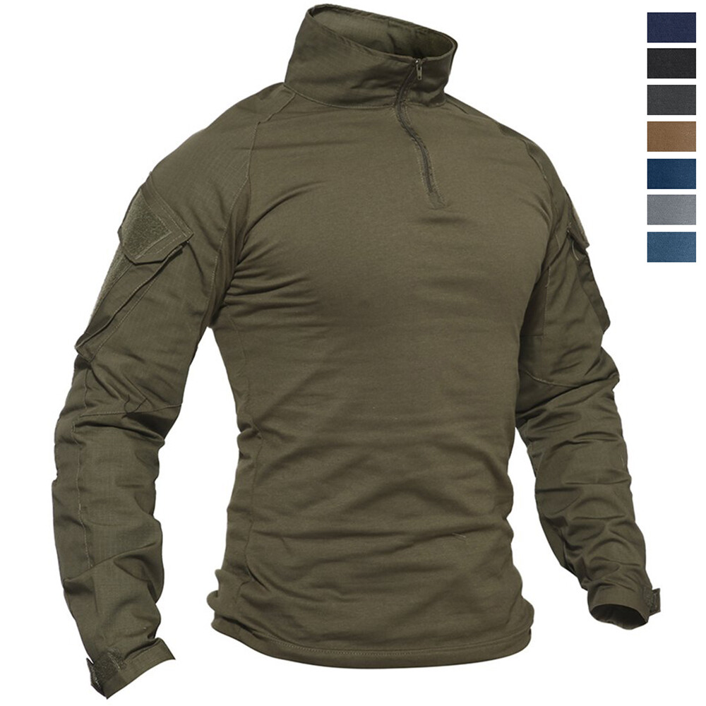 Men's Firm Active Shirts Camping Atheletic Training T-Shirts 1/4 Zip Ripstop Top gallery