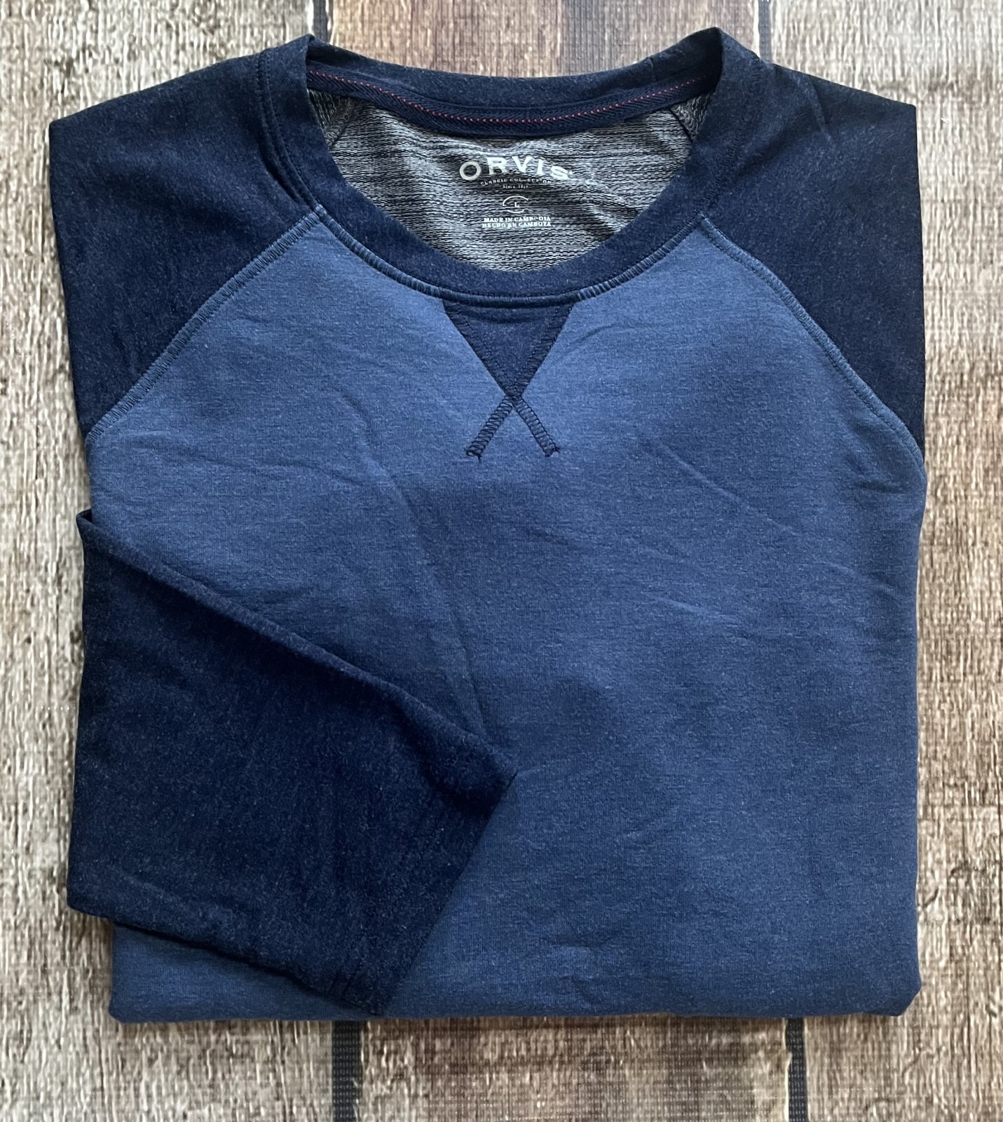 ORVIS CREWNECK LONG SLEEVE SHIRT 2 TONE BLUE MENS LARGE EXCELLENT gallery