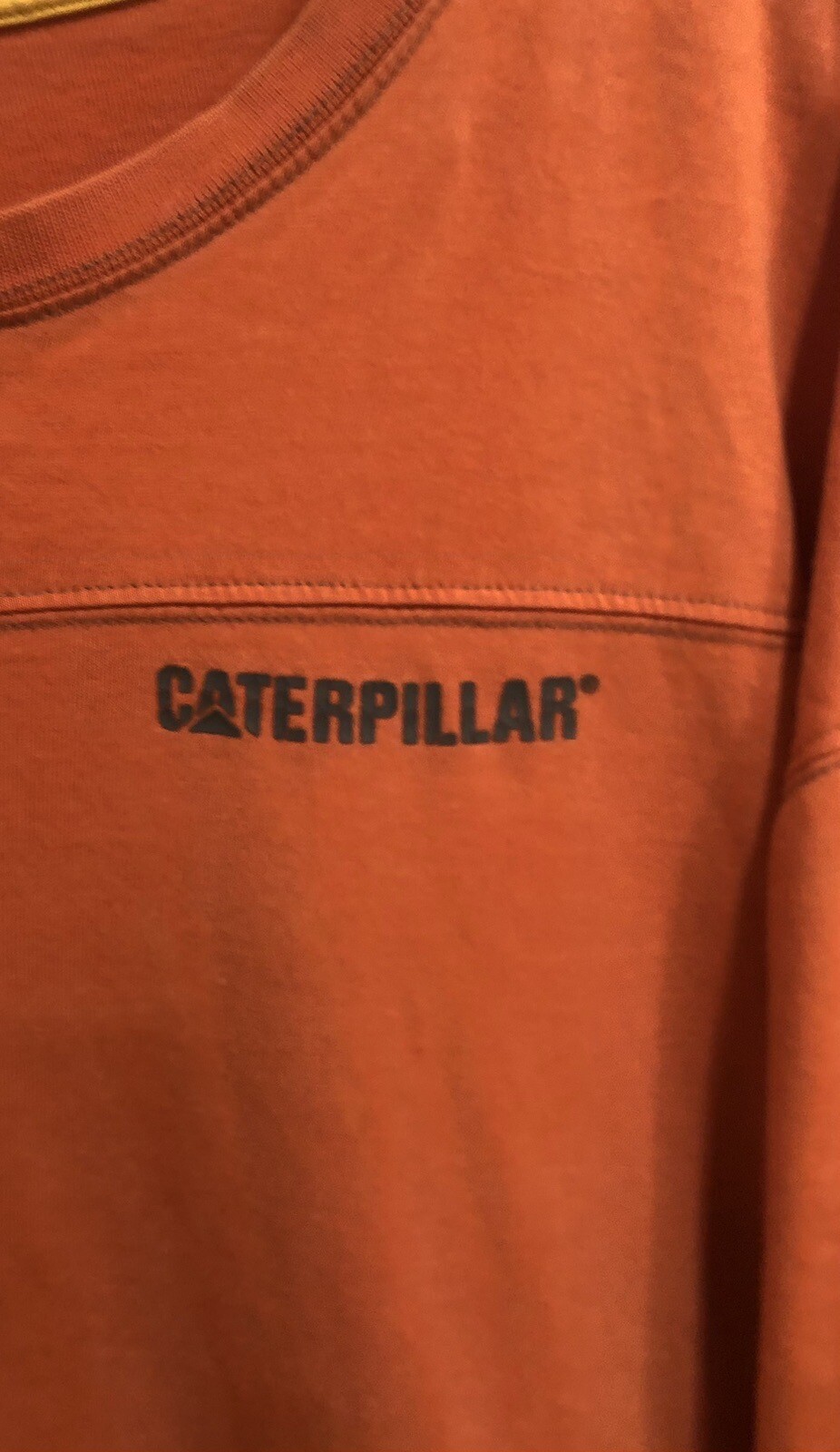 CAT Caterpillar Men's Short Sleeve Tshirt Spellout Logo Orange Size 2XL gallery