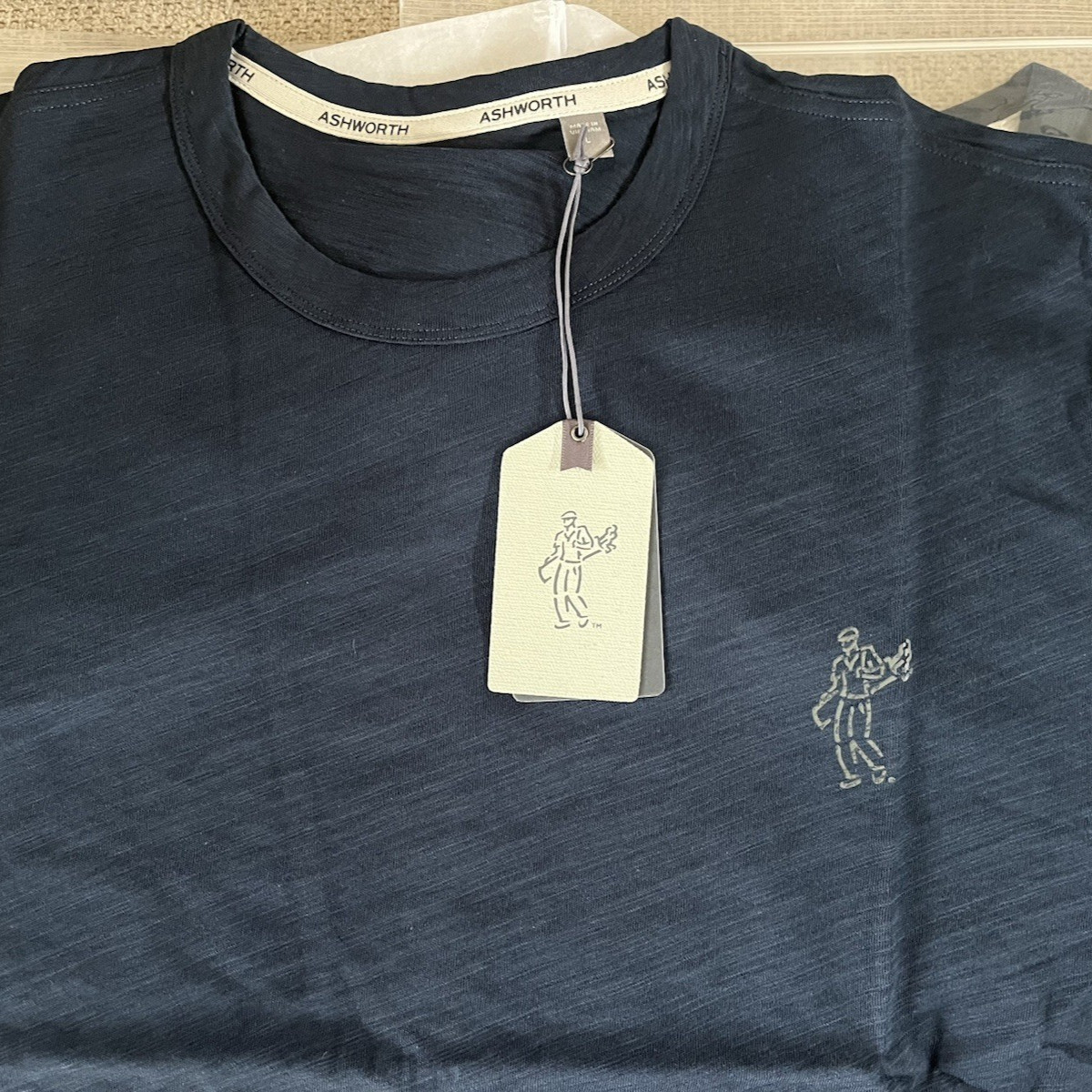 NEW W/TAG ASHWORTH MEN'S SPACE DYED WALKING MAN TEE SHIRT NAVY SZ LARGE MSRP $40 gallery