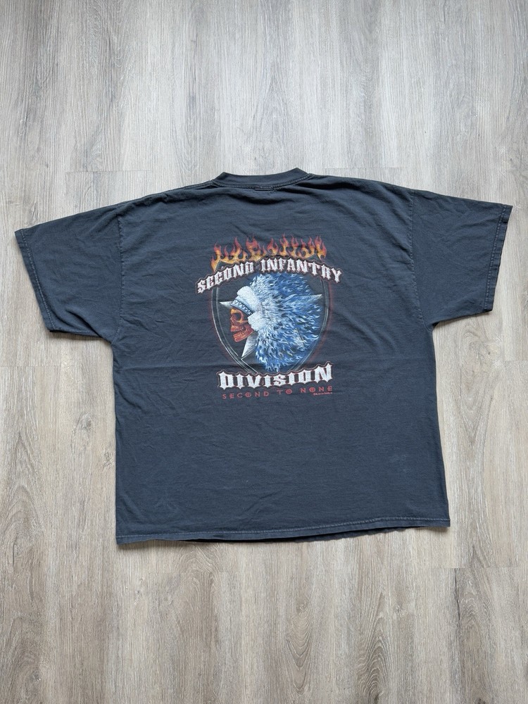 Vintage Y2K Second Infantry US Army Skill Flame Second To None Black 2XL Rare T
