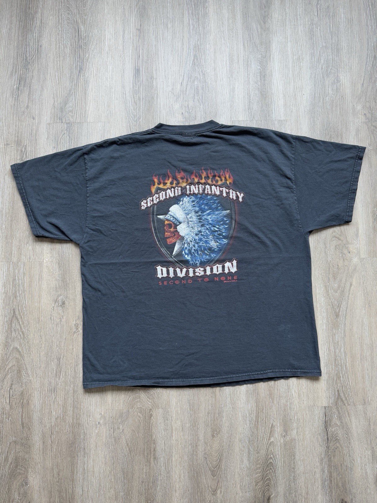 Vintage Y2K Second Infantry US Army Skill Flame Second To None Black 2XL Rare T