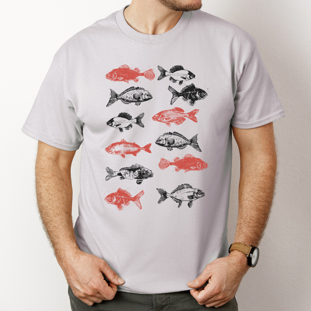 Fish Pattern Shirt Graphic Tshirt gray Mens Softstyle Crewneck Short Sleeve gallery