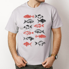 Fish Pattern Shirt Graphic Tshirt gray Mens Softstyle Crewneck Short Sleeve