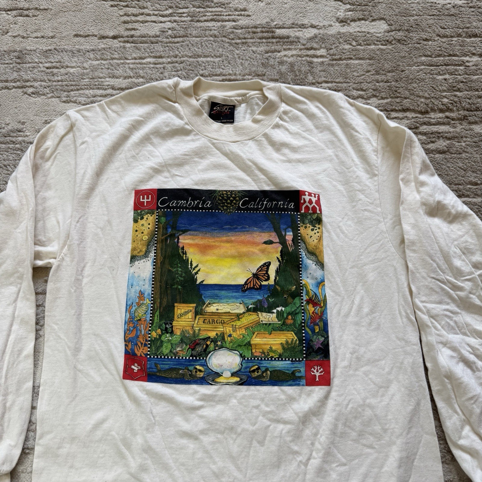 Vintage Cambria California Nature Novelty LS Tee Men’s Large USA Butterfly Cargo