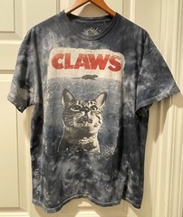 ODM Short Sleeve Shirt Size Large CLAWS Jaws Blue Tie Dye Acid Wash Cats