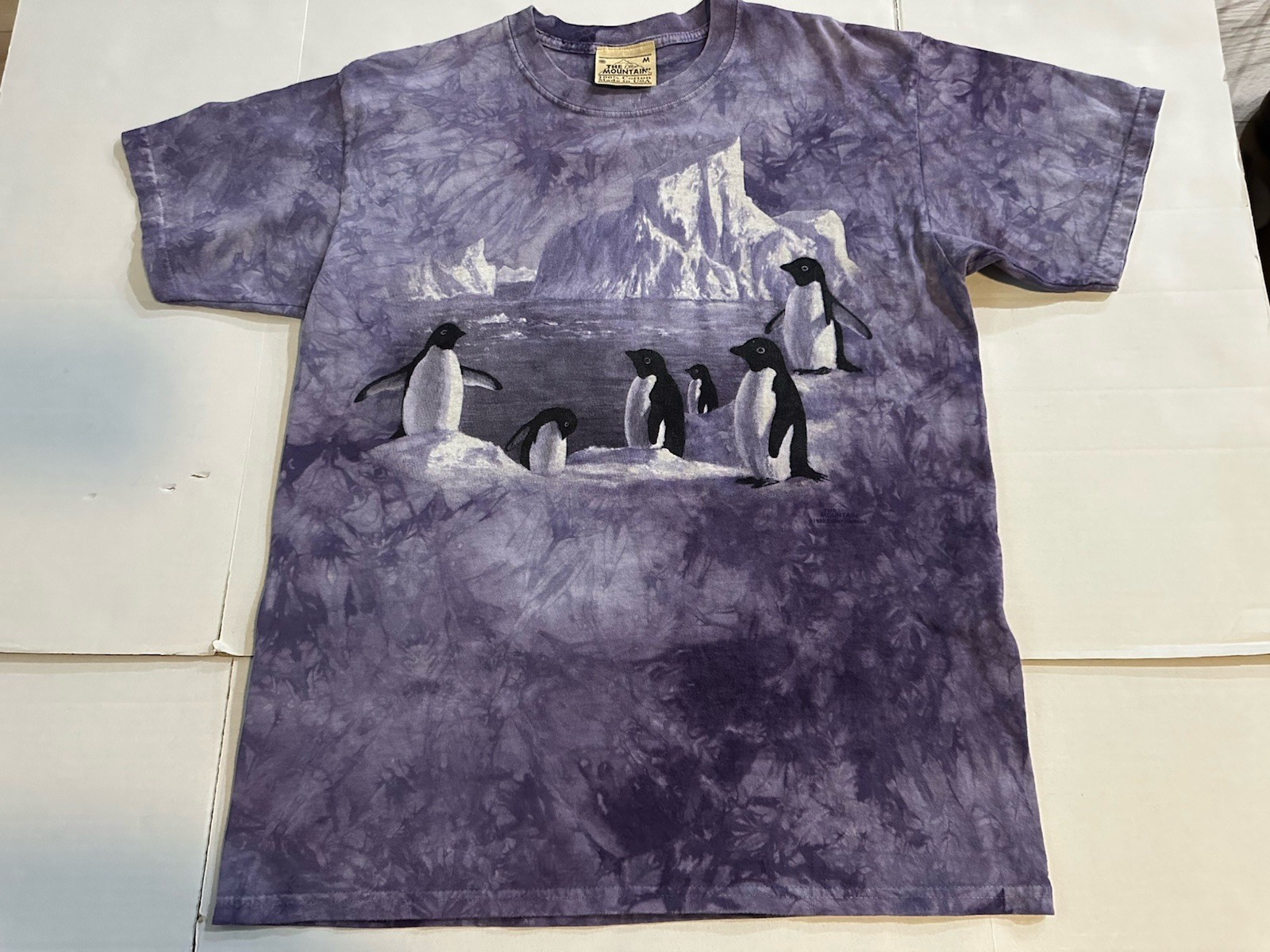 Vtg 90’s The Mountain Tie Dye Iceberg W/Penguins T-Shirt Men’s Size M. Made USA.