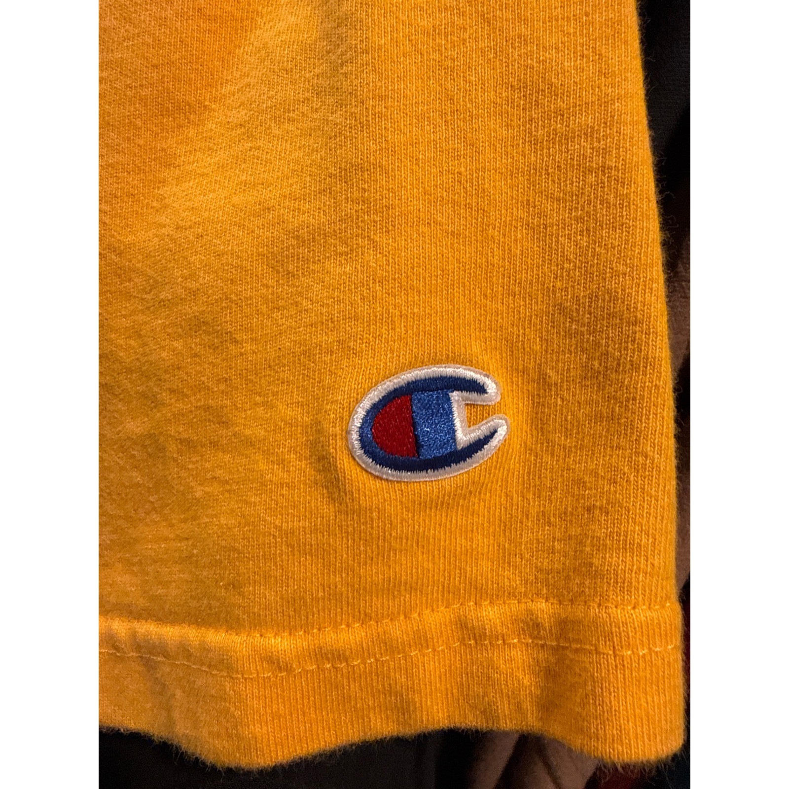 Champion Mens Script Logo Embroidered T-Shirt Yellow Mustard Medium Short Sleeve gallery
