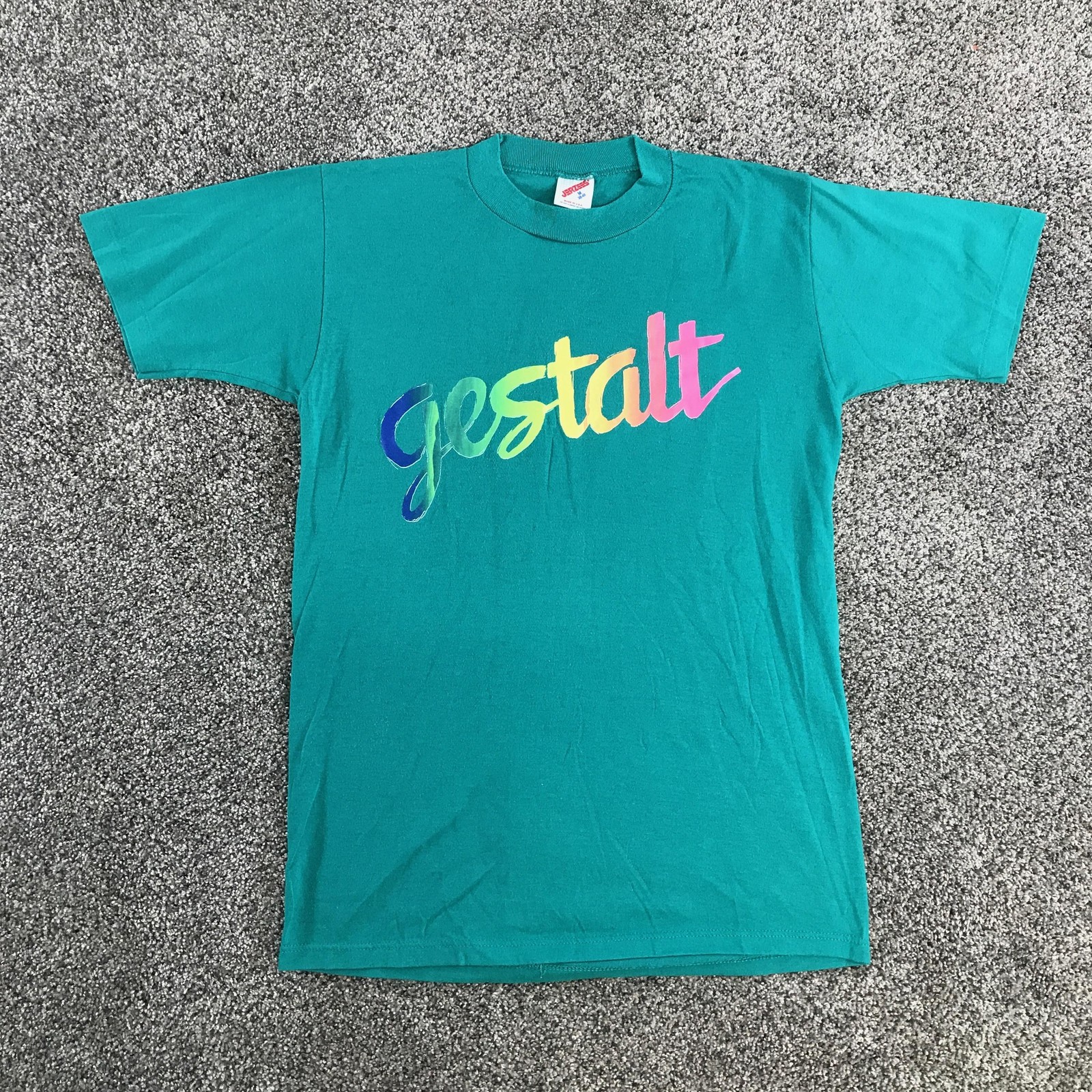 Vintage Gestalt Shirt Mens Medium Green Rainbow Graphic Tee Russell Athletic gallery