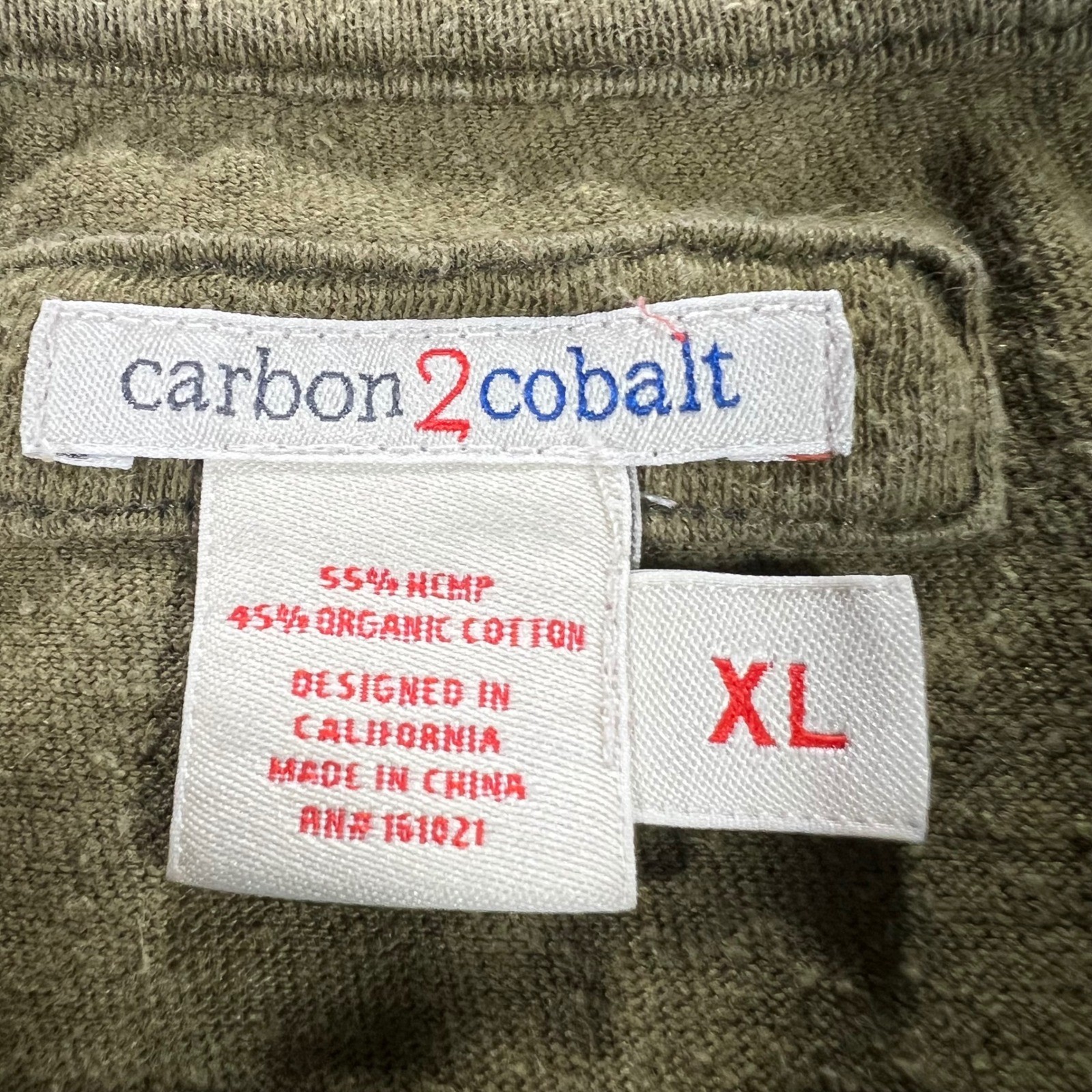 Carbon2Cobalt T Shirt Mens XL Olive Green Hemp Organic Cotton Casual Comfy Eco gallery