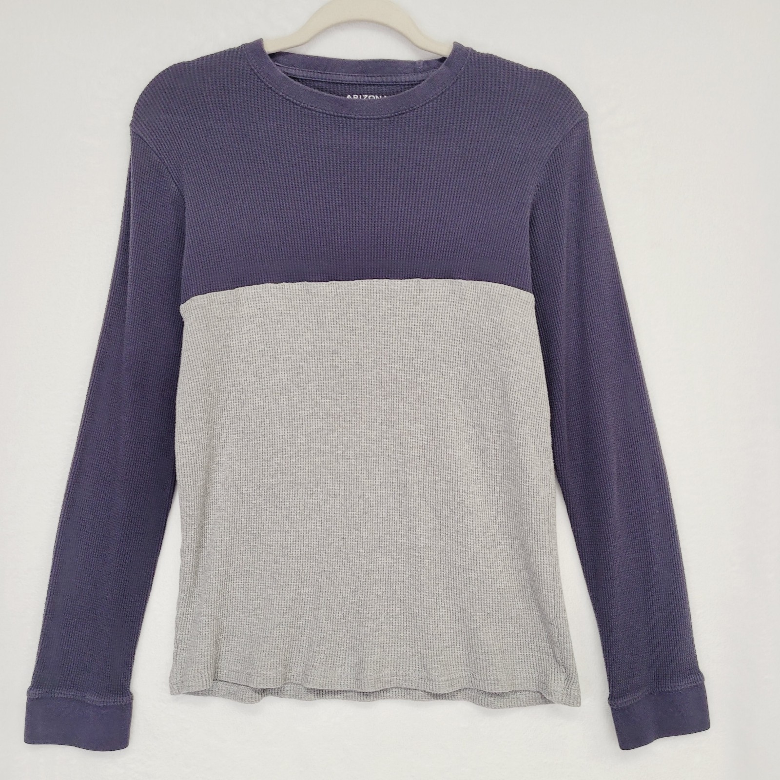 Arizona Mens Thermal Henley Shirt S Navy Blue Gray Crew Neck Long Sleeve Preppy gallery