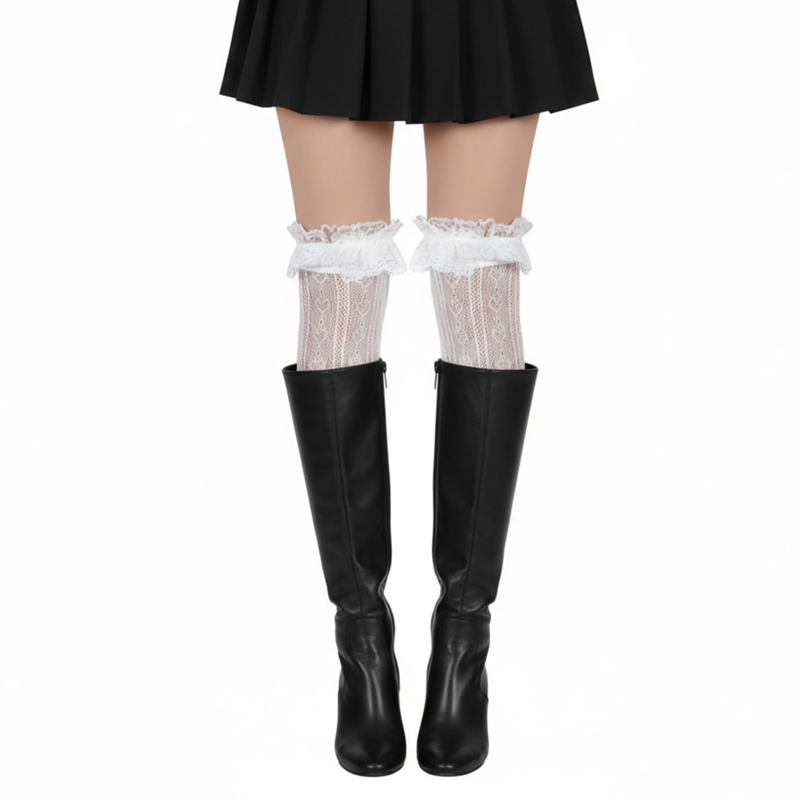 Lace Knee High Socks, Thigh High Stocking with Lace Trim, White Laces Socks W... gallery