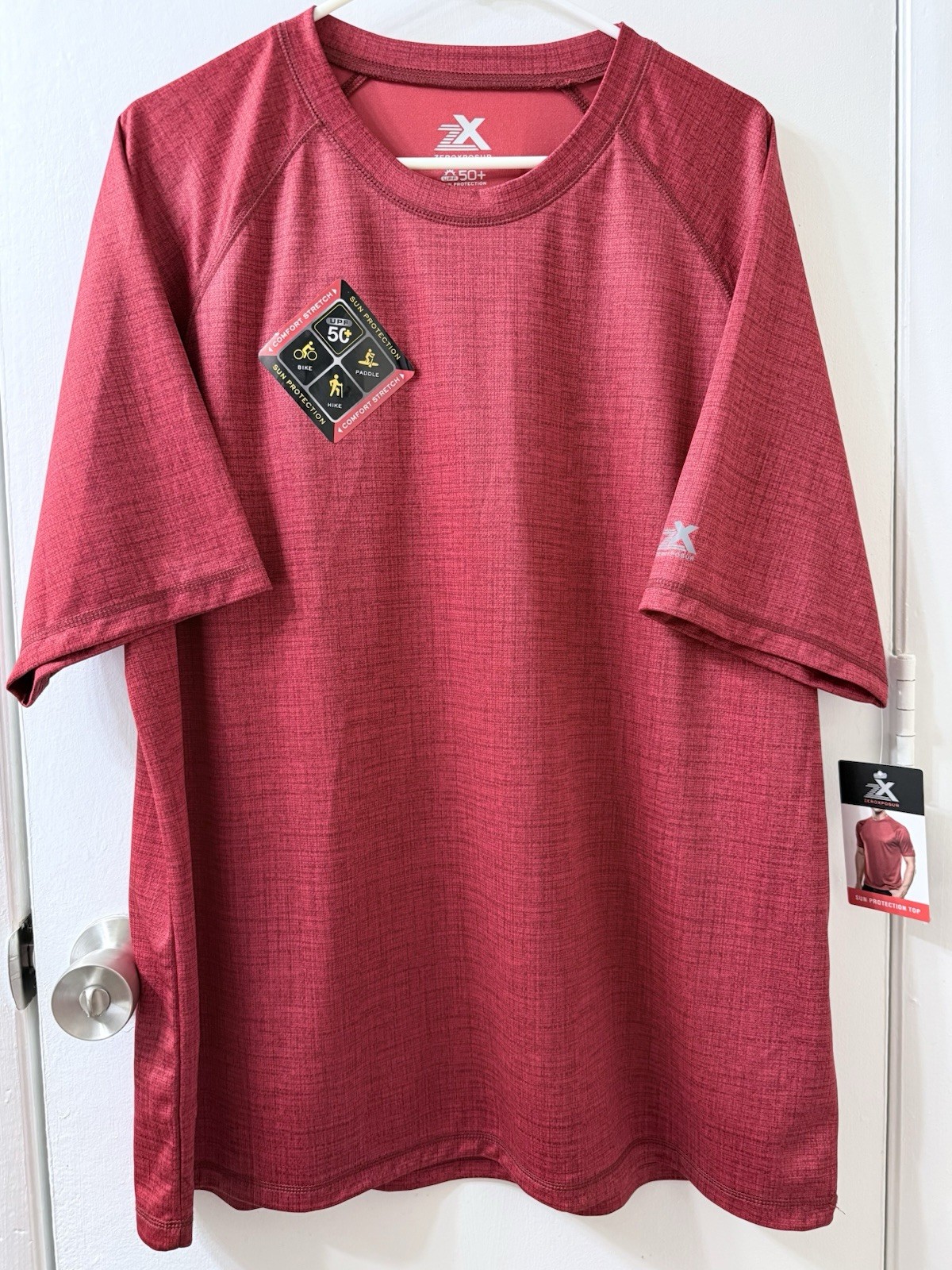 ZeroXposur Men’s XXL Rash Guard Tee UPF 50 Deep Red Quick Dry NWT gallery