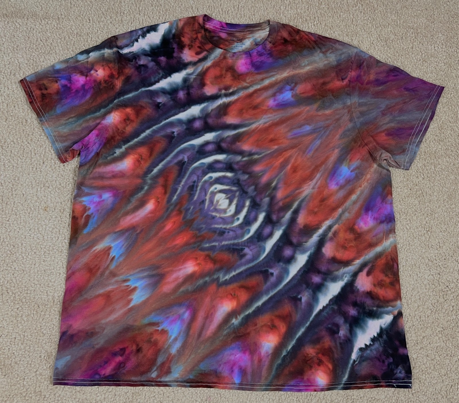 Handmade Ice Tie Dye T-Shirt 2XL Mens Womens Soft Cotton Blue Burgundy Rolled gallery