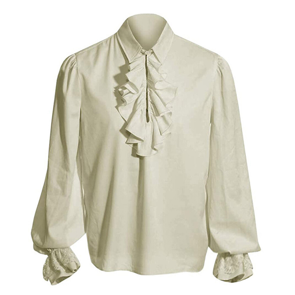 Mens Victorian Medieval Shirt Long Puff Sleeves Ruffle Collar Tops Blouse Basic gallery