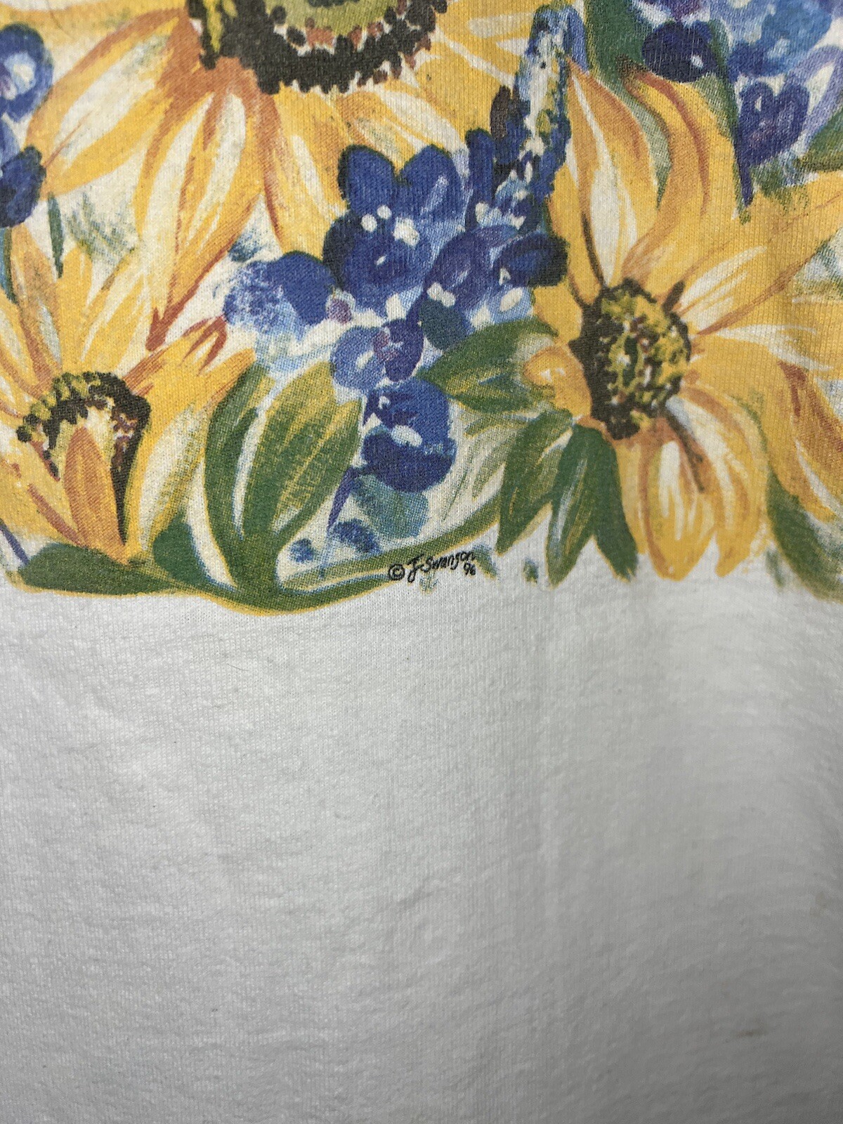 Vintage 1996 Sunflowers Outdoor Nature Art T-Shirt Large White USA Made FOTL SEE gallery