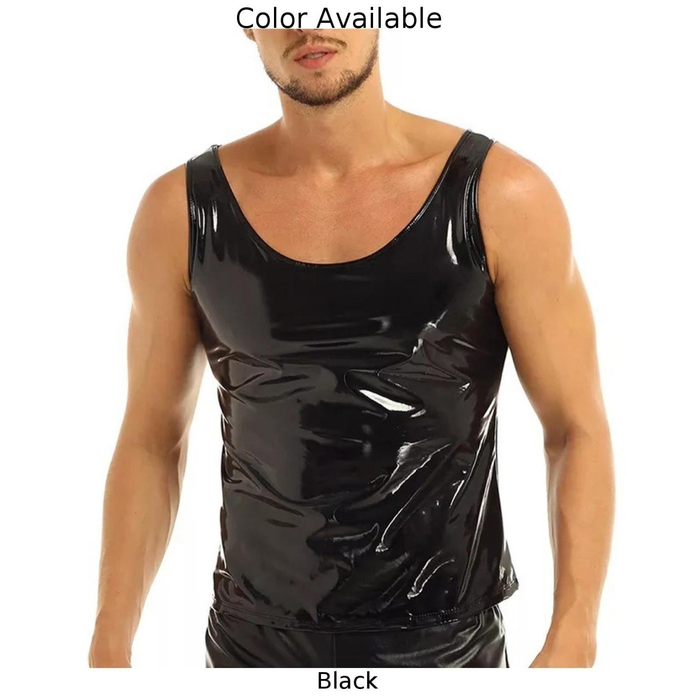 Top Men Crop Tops Men's Vest Mirror PVC Sexy Shiny Leather Sleeveless gallery