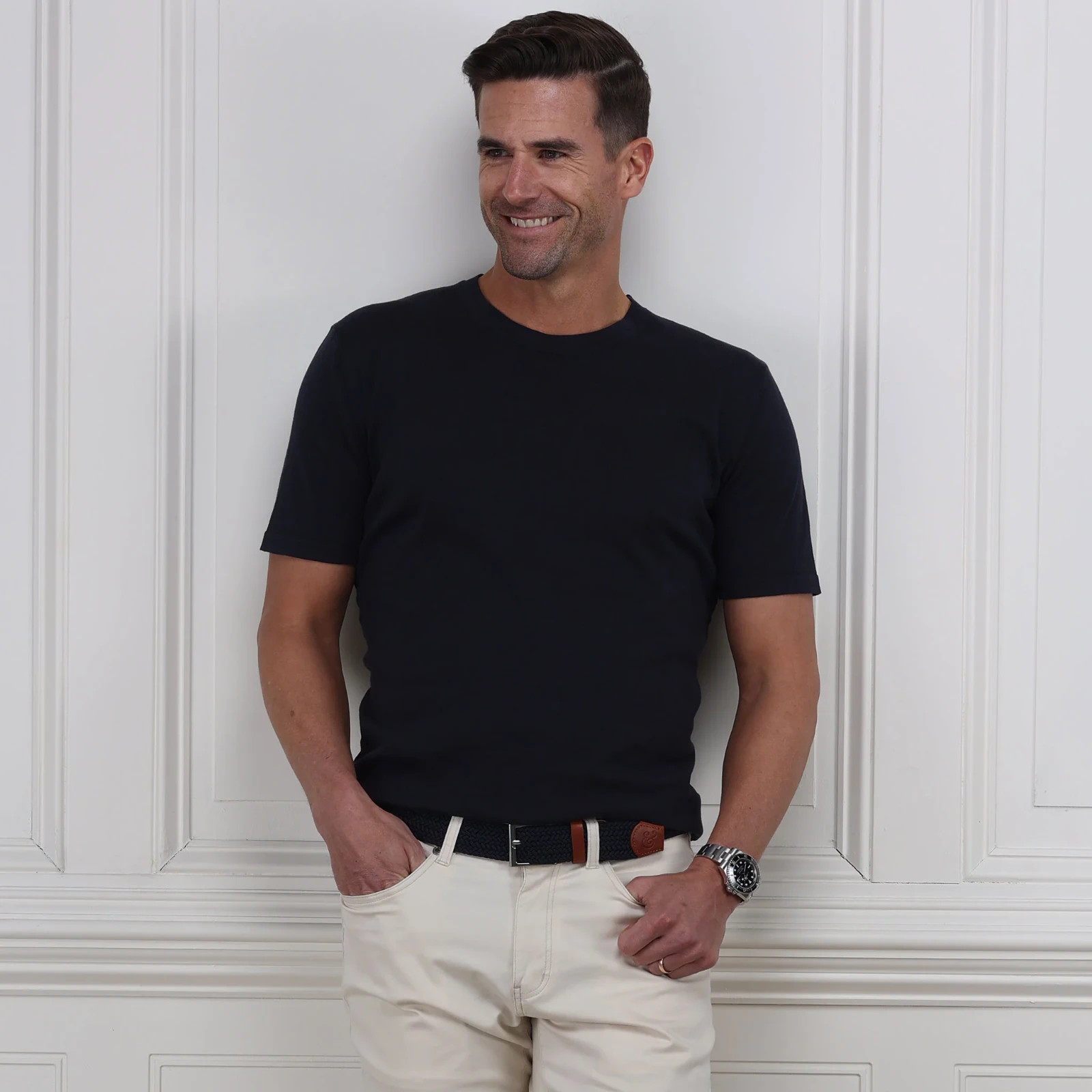 Collars & Co T-Shirt Mens Small Navy Cotton Silk Quiet Luxury Touch Lucca NEW gallery