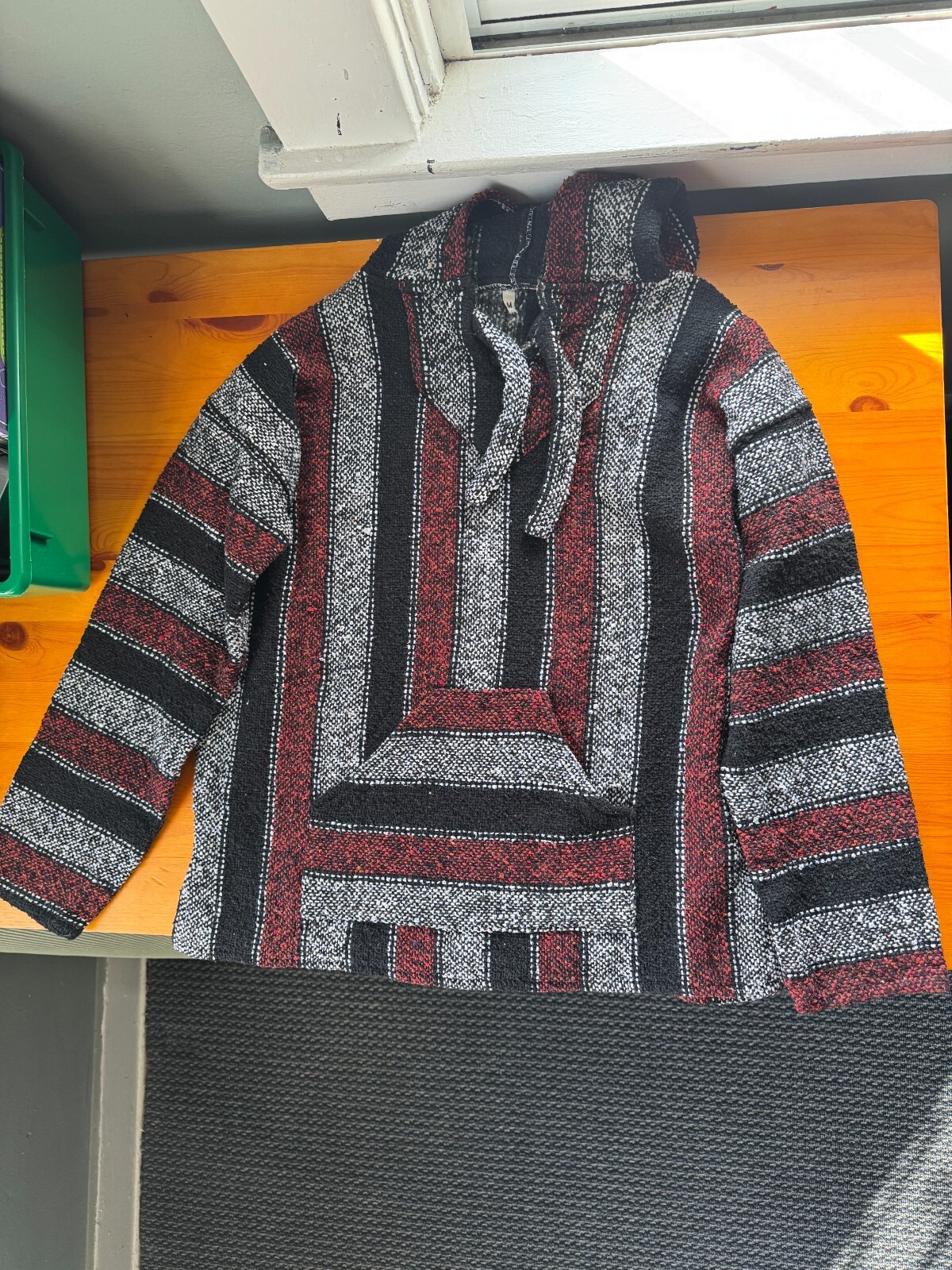 Guatemala Poncho Sweater Red Black Grey Men’s Medium