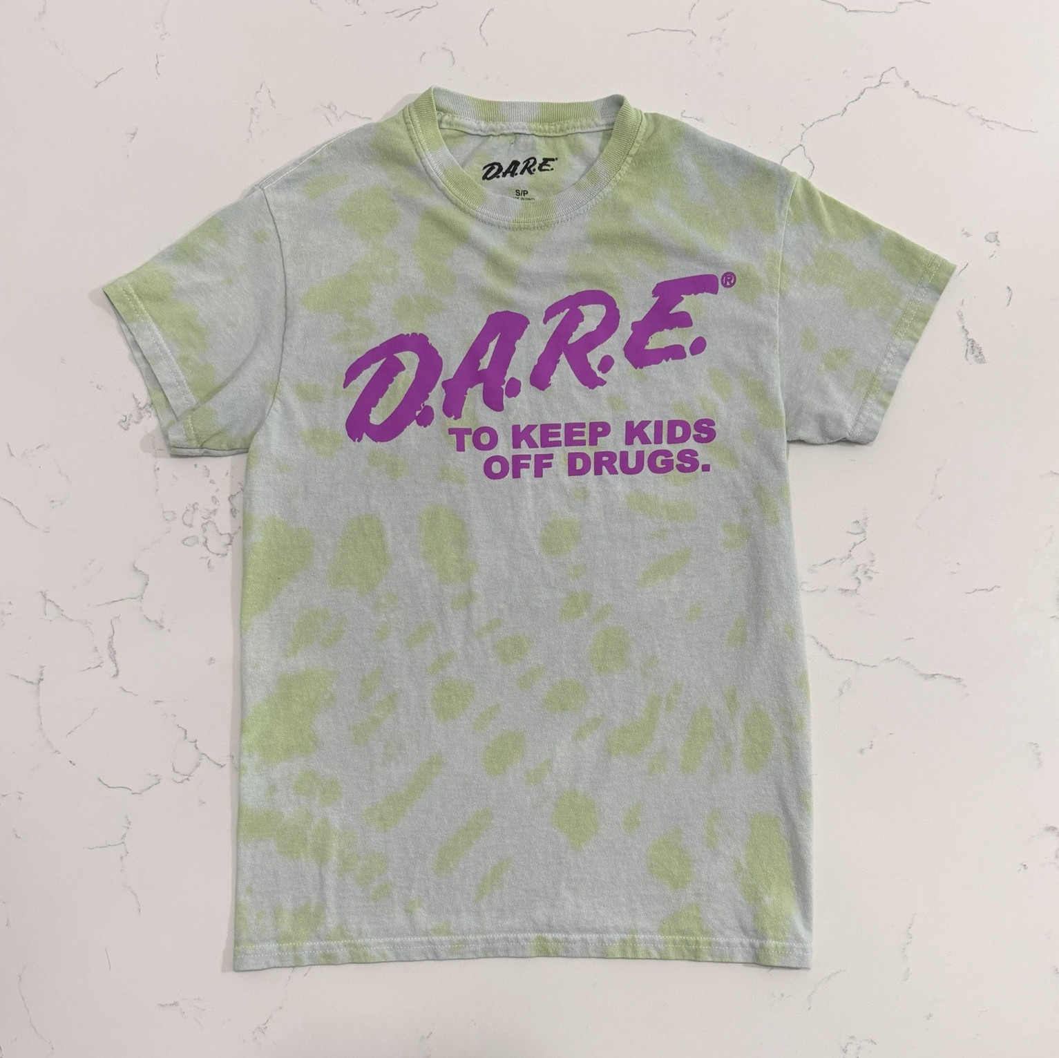 D.A.R.E. To Keep Kids Off Drugs Tie Dye T Shirt Small Green Purple Graphic Tee