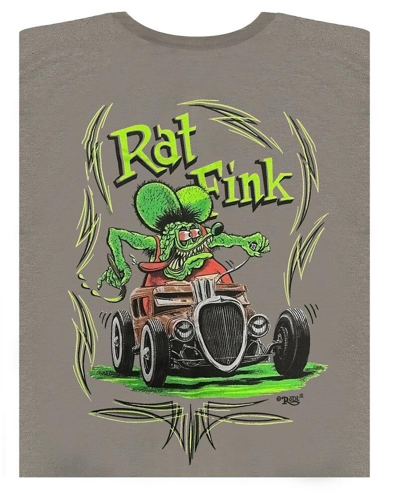 Mens Ed Big Daddy Roth Rat Fink Pinstripe Hot Rod Gray Cotton T-Shirt M-3XL RFG2