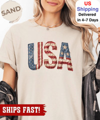 USA Patchwork Printed Shirt, Retro American Flag Tee, Patriotic 4th of July Shir