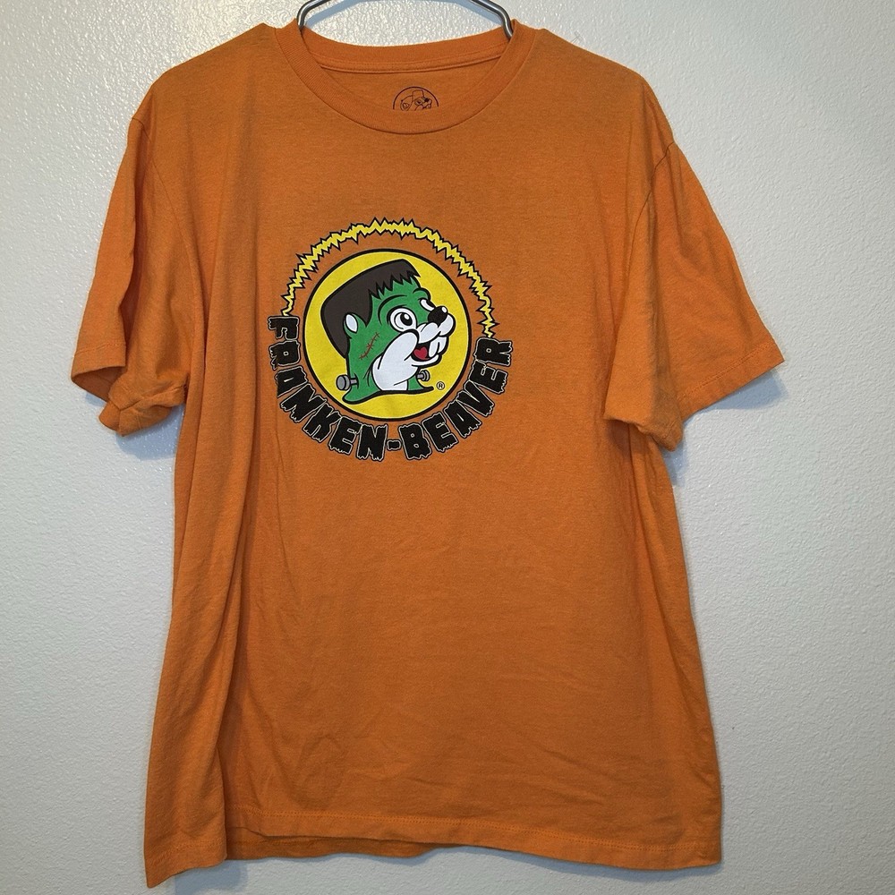 Bucees Franken Beaver No Tricks Just Treats Shirt Large Halloween Orange BG23