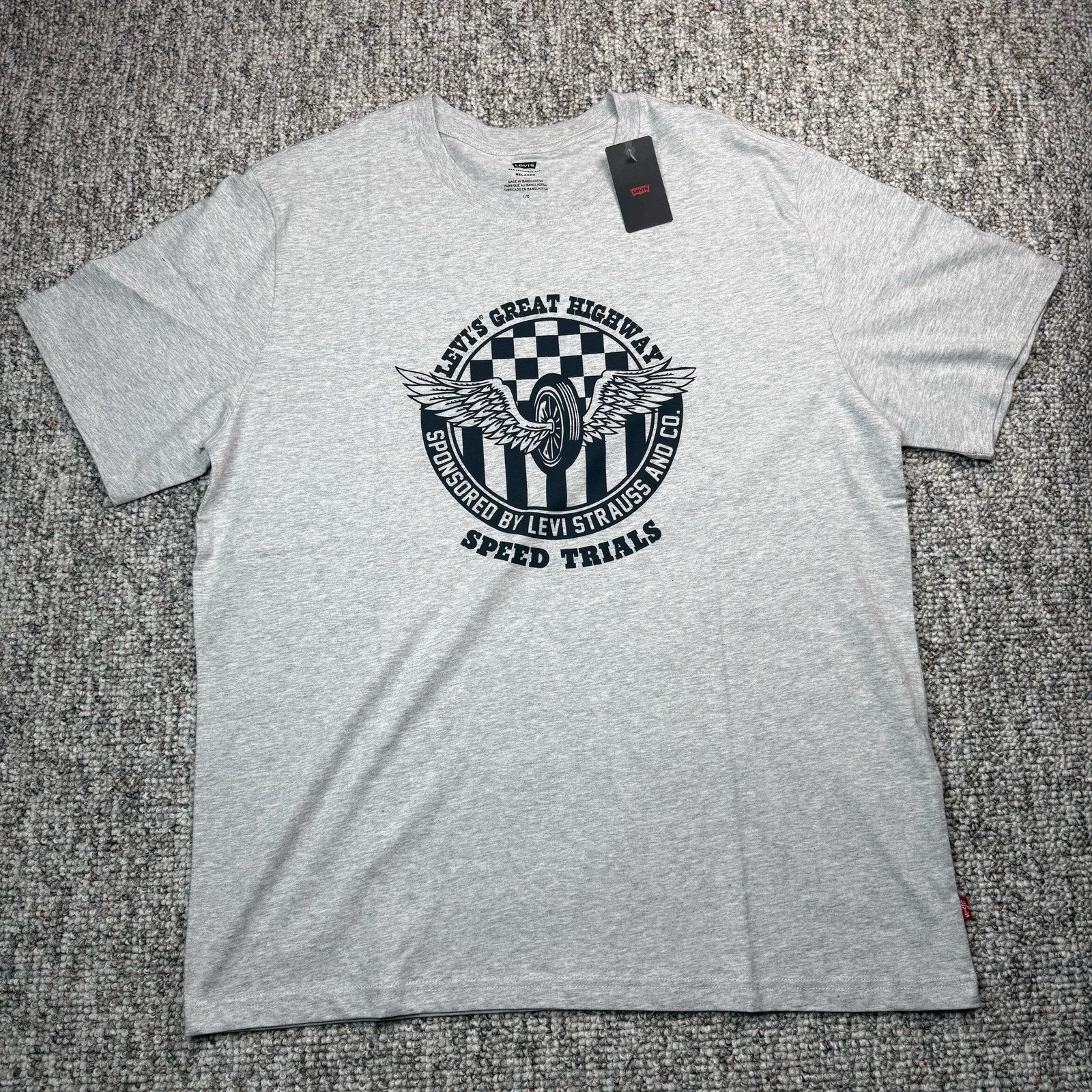 Levis Shirt Mens Large Relaxed Great Highway Speed Trials Short Sleeve Gray NWT gallery