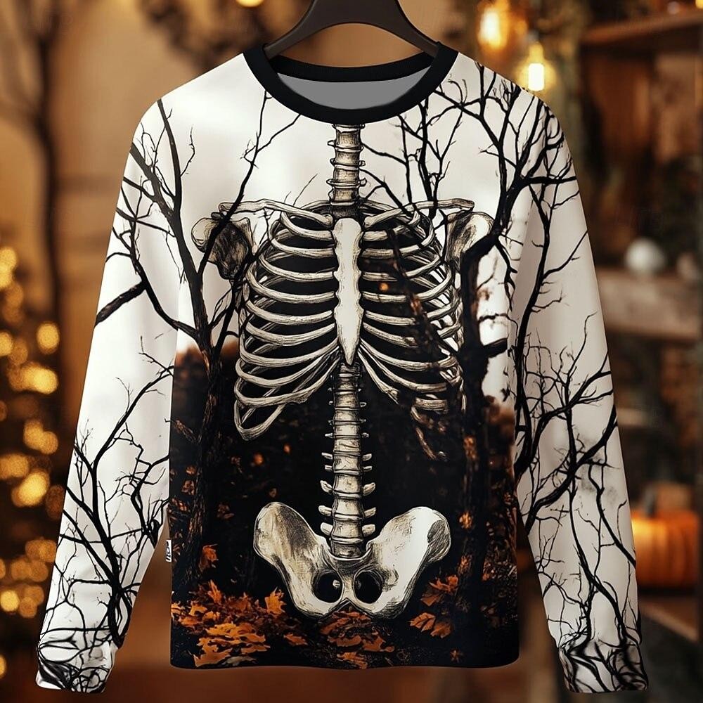 2025 Halloween Skeleton Print Long Sleeve T-shirt for Men Gothic Trendy Streetwe gallery