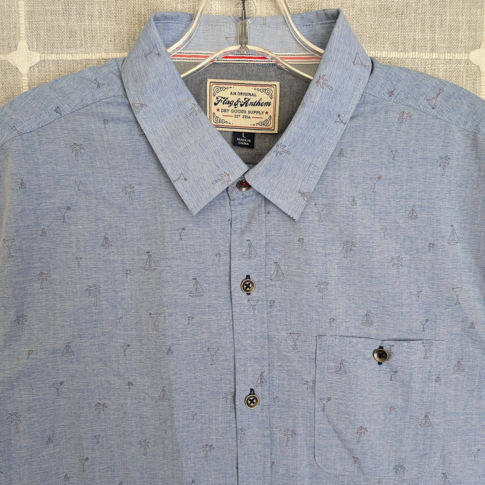 Flag & Anthem Shirt Mens Large Blue Palms Trees Short Sleeve Button Up Casual gallery