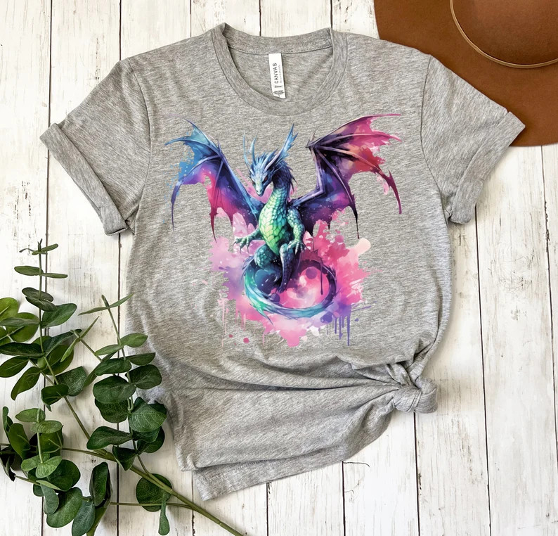 Watercolor Colorful Dragon Comfort Tee Shirt Graphic Art Unique Gift gallery