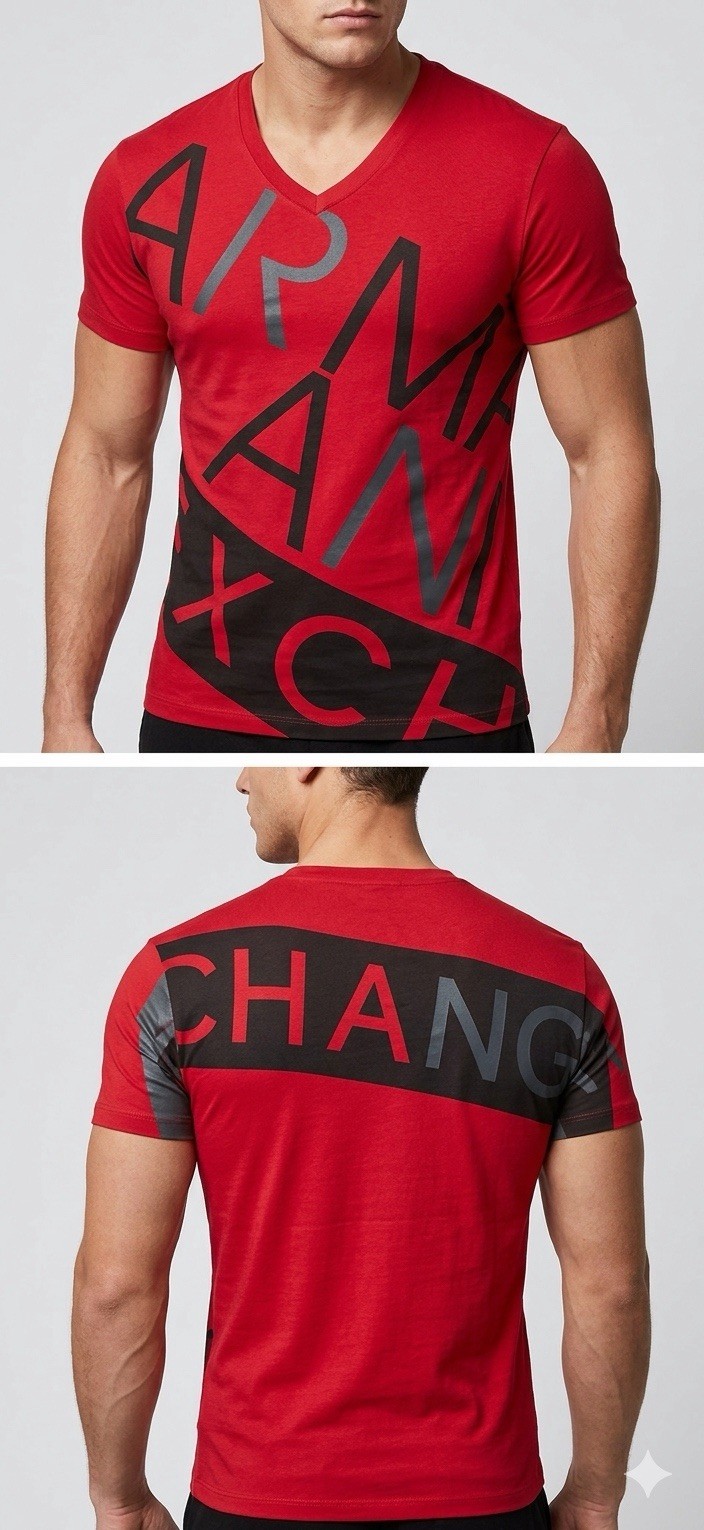 ARMANI EXCHANGE Red Black BIAS Short Sleeve Slim Fit Designer V-NECK T-shirt NWT gallery