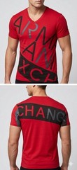 ARMANI EXCHANGE Red Black BIAS Short Sleeve Slim Fit Designer V-NECK T-shirt NWT