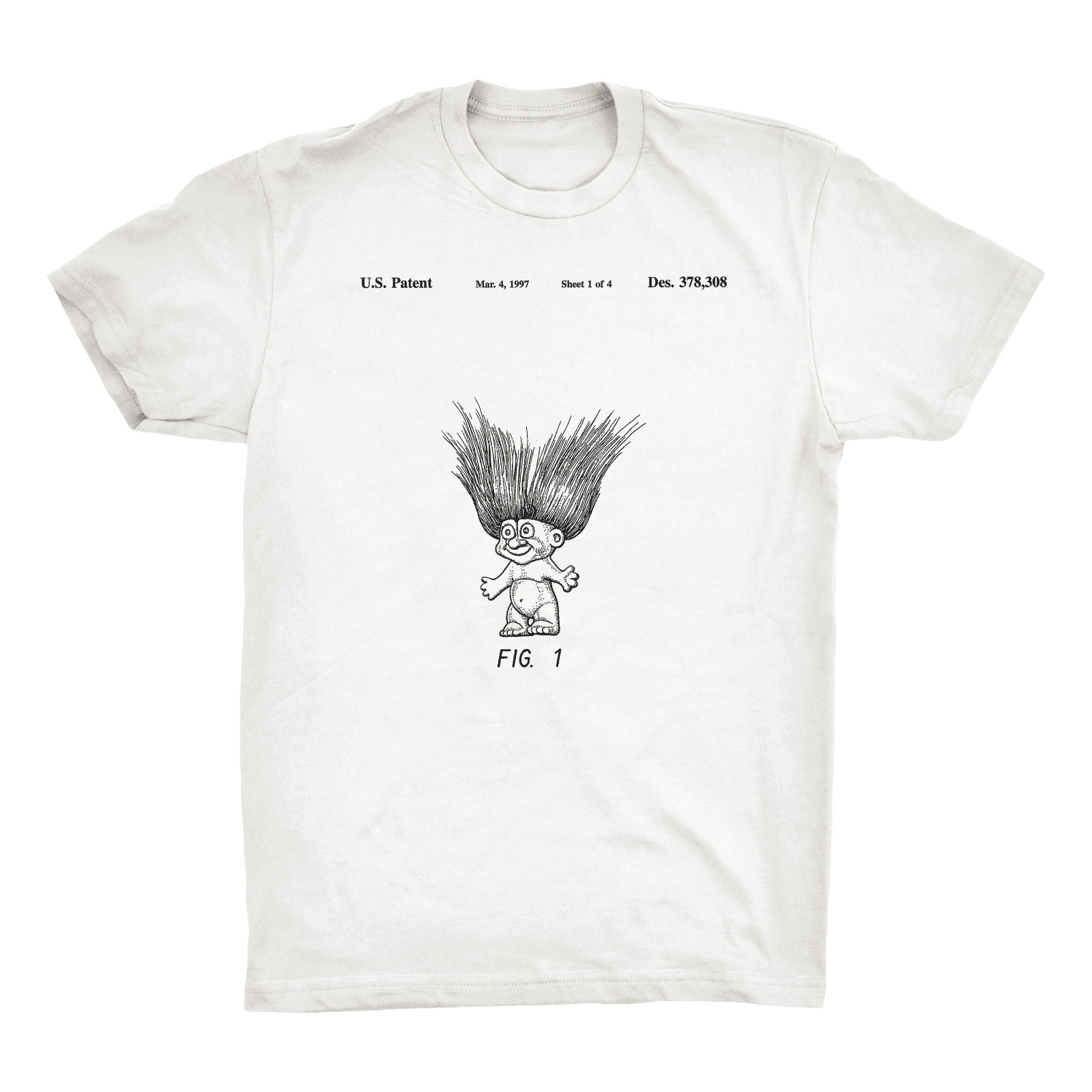 Troll Doll Patent T-Shirt.100% Cotton Tee Comfy on Black White or Gray. NEW gallery