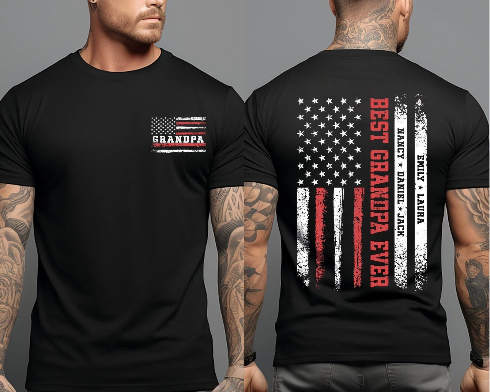 Personalized Grandpa Shirt Papa USA Flag Shirt with Kids Name Gift for Grandpa