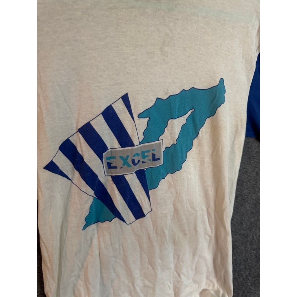 Vintage Slazenger Excel Graphic T Shirt Mens Medium Blue White Retro Sportswear gallery