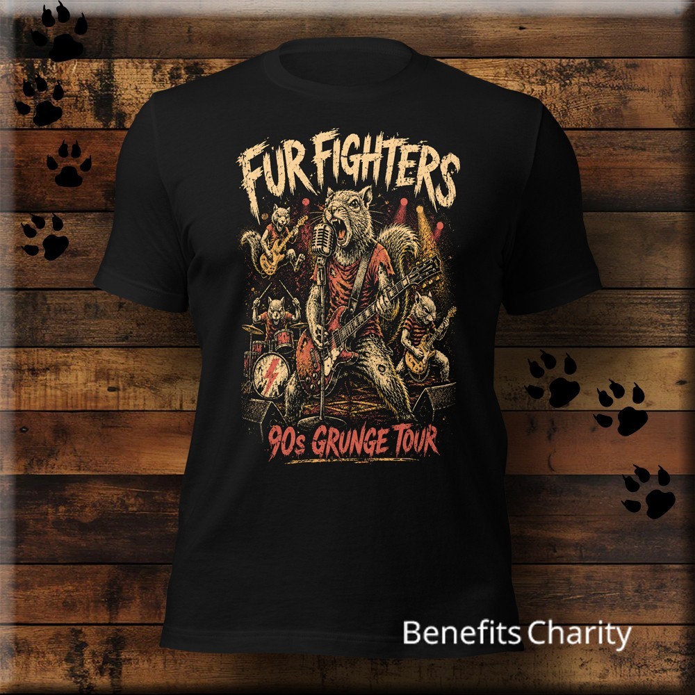 Fur Fighters – 90s Retro-Vintage Grunge – Animal Parody Music Band Tee