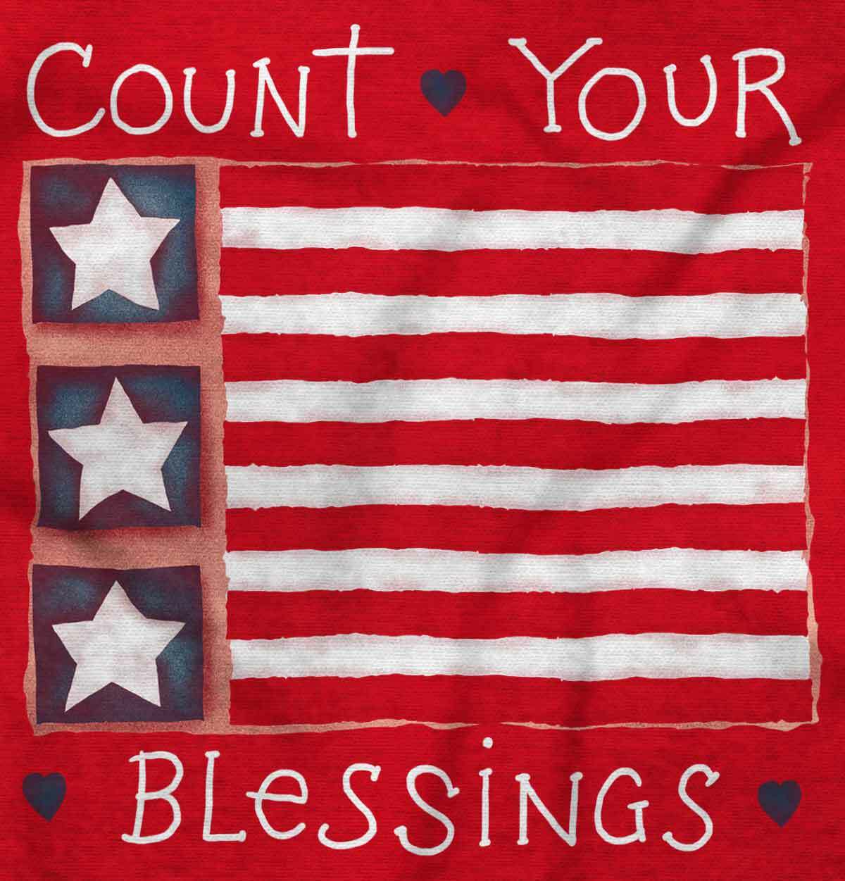 Count Your Blessings American Flag USA Christ Womens Short Sleeve Crewneck Tee gallery