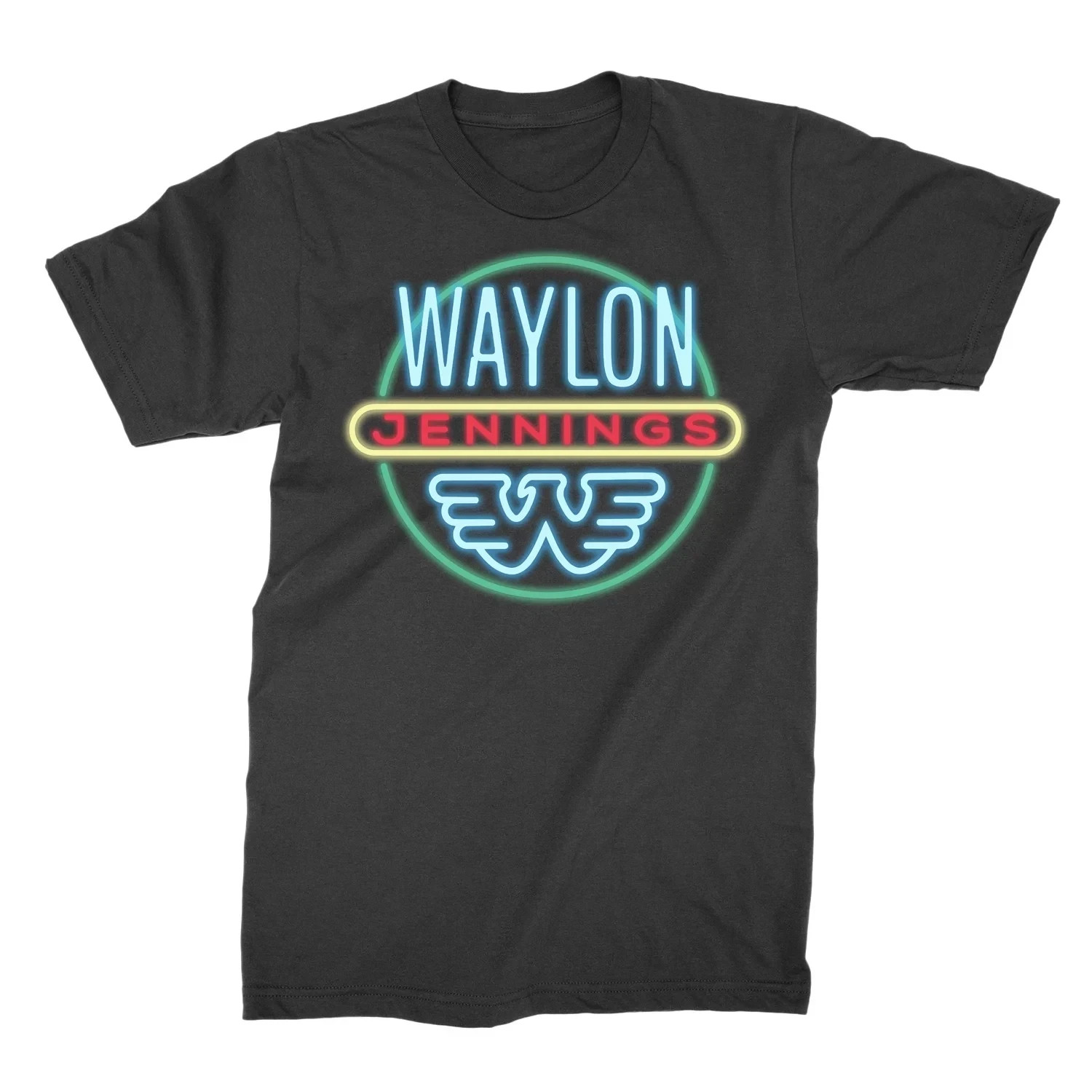 Waylon Jennings Neon Mens T Shirt Country Rock Music Classic Band Tee New Black gallery
