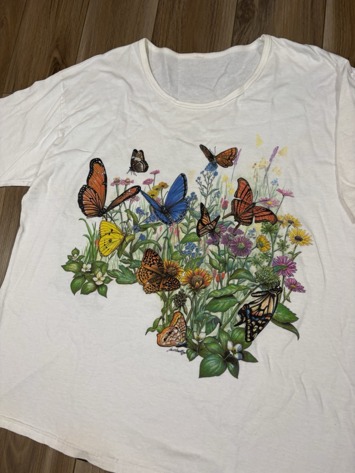 Vintage 90s Floral Botanical Abstract Nature Flowers Butterflies T-Shirt XL Art gallery