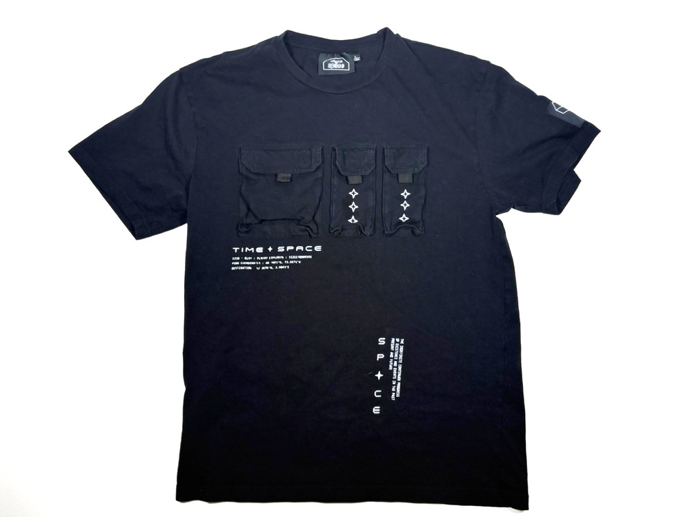 Time Space T Shirt Mens Large Black Utility Pocket Graphic Streetwear Techwear