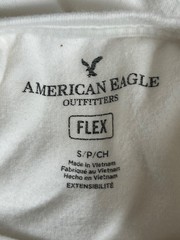 American Eagle Outfitters Graphic T-Shirt Size S White Burgundy Box Logo Tee