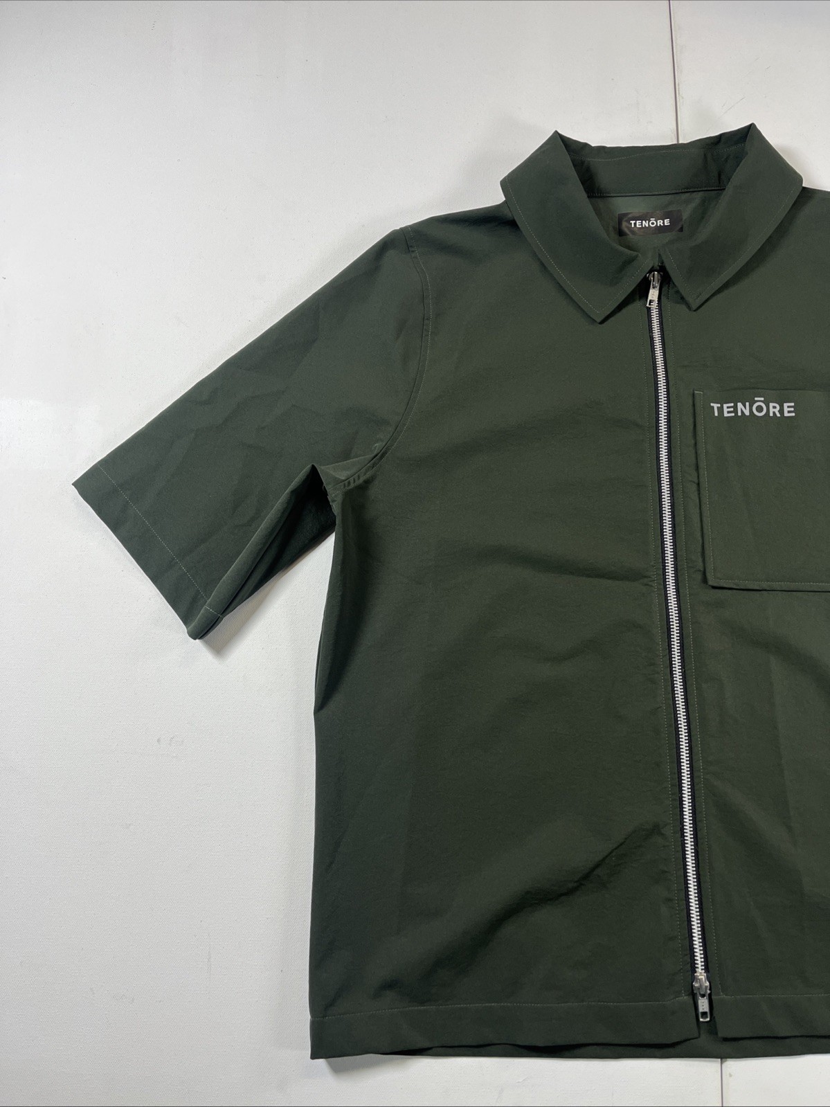 Tenore Zip Up Shirt Jacket Polo Short Sleeve Green Logo Pocket Men's L gallery