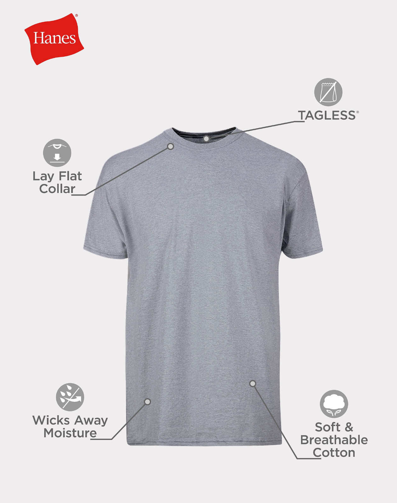 Hanes® 100% Cotton Men's 6-Pack Crew-TEE "TAGLESS®-KEEPS-COOL-SOFT-BREATHABLE" gallery