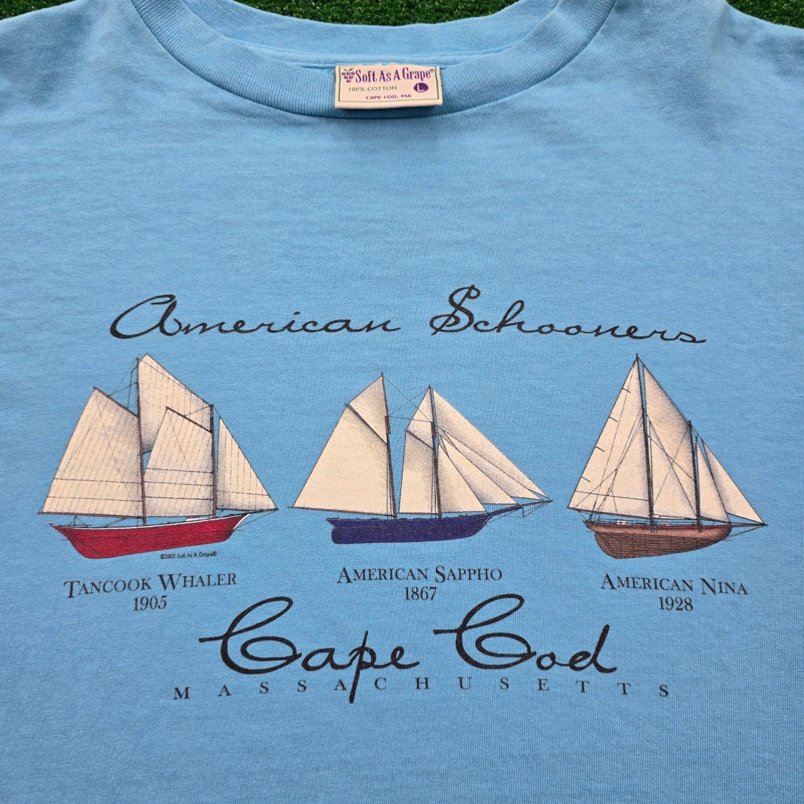 Cape Cod American Schooners Tshirt Mens Large Blue Vintage Made in USA Sailboat gallery