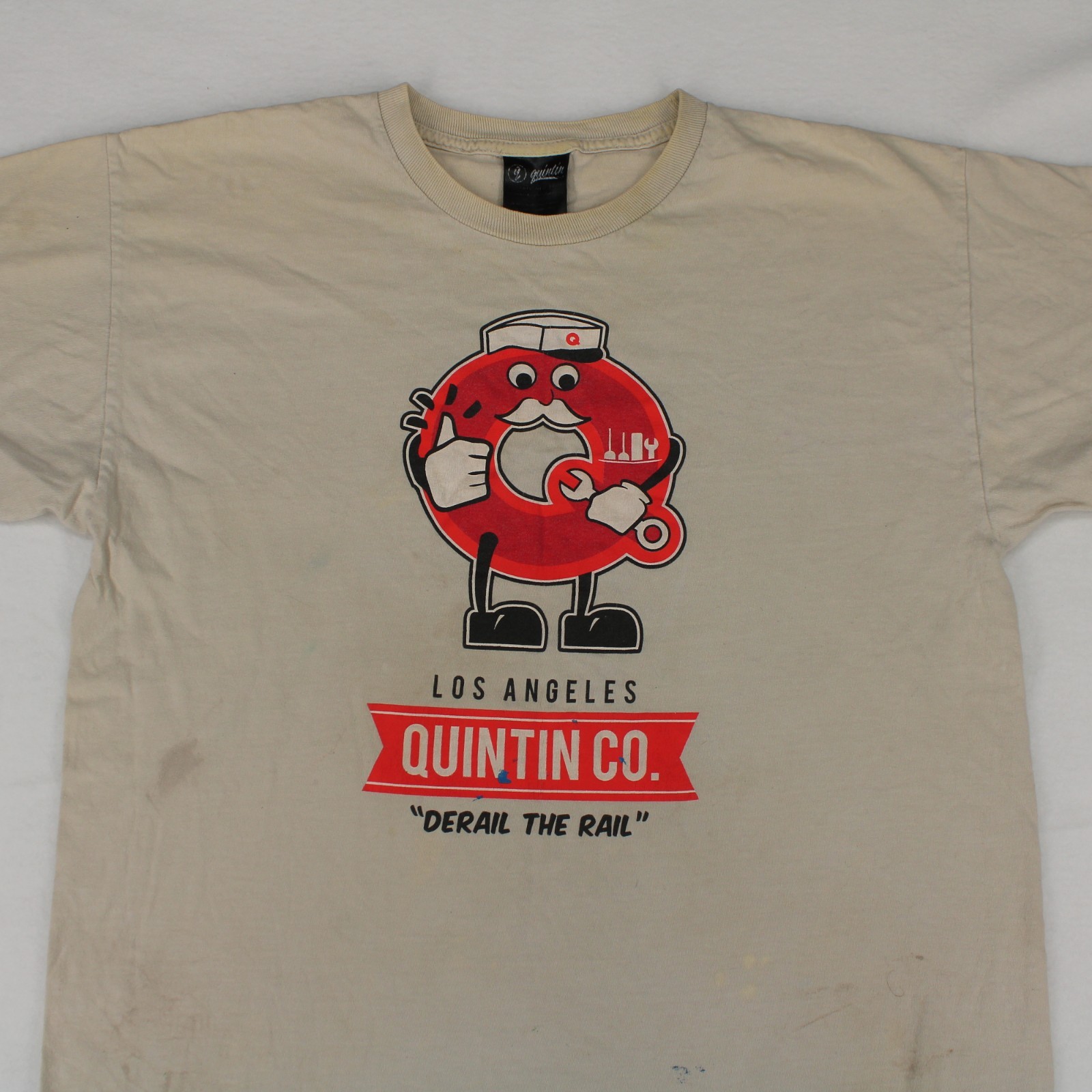 QUINTIN CO Los Angeles DERAIL THE RAIL Beige Graphic T-SHIRT Men's L gallery
