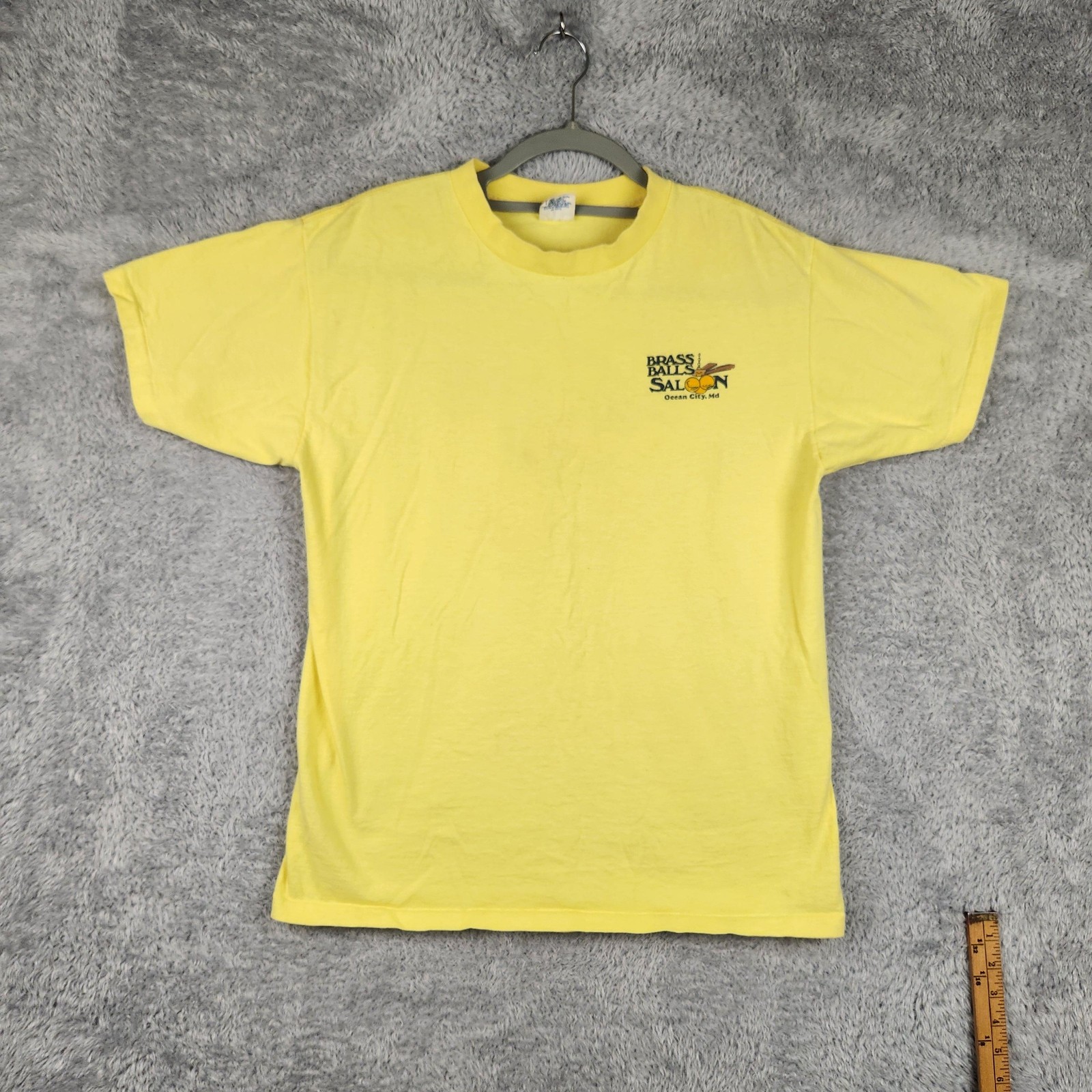 Vintage Brass Balls Saloon Shirt Mens Large Yellow Royal Ocean City 80s Graphic gallery