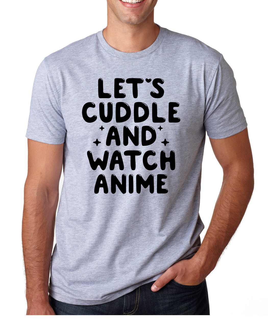 LET’S CUDDLE AND WATCH ANIME funny silly cartoon crew neck T-Shirt