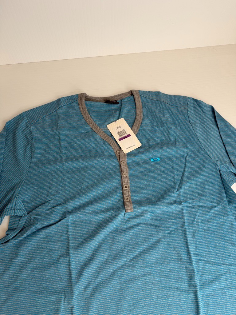 Oakley Shirt Men XXL Henley Stripe Sandy Side Up Work Party Train Gym Core Ne gallery